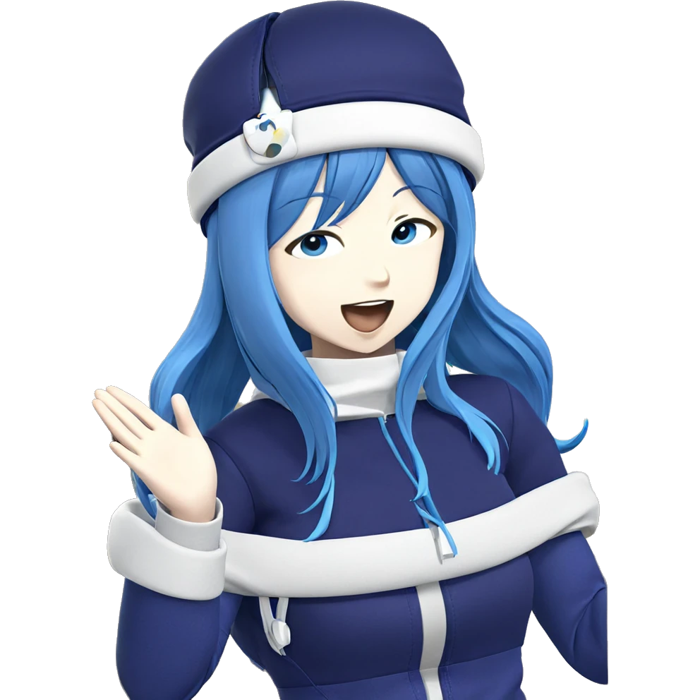 girl with blue hair waving emoji