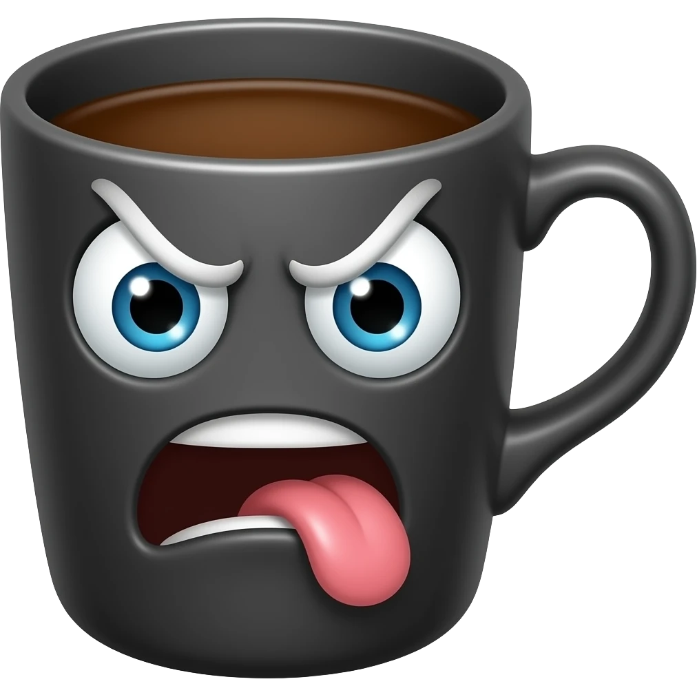 coffee cup animated with eyes closed and mouth with revulsion sticking his tongue   poisoned emoji