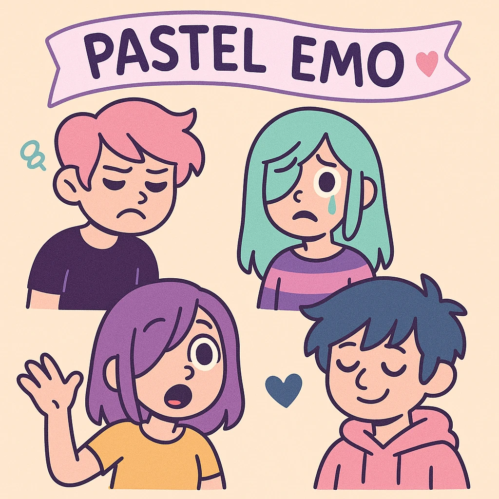 pastel emo banner with a heart accent, cute, expressive, minimal, variation 2 emoji