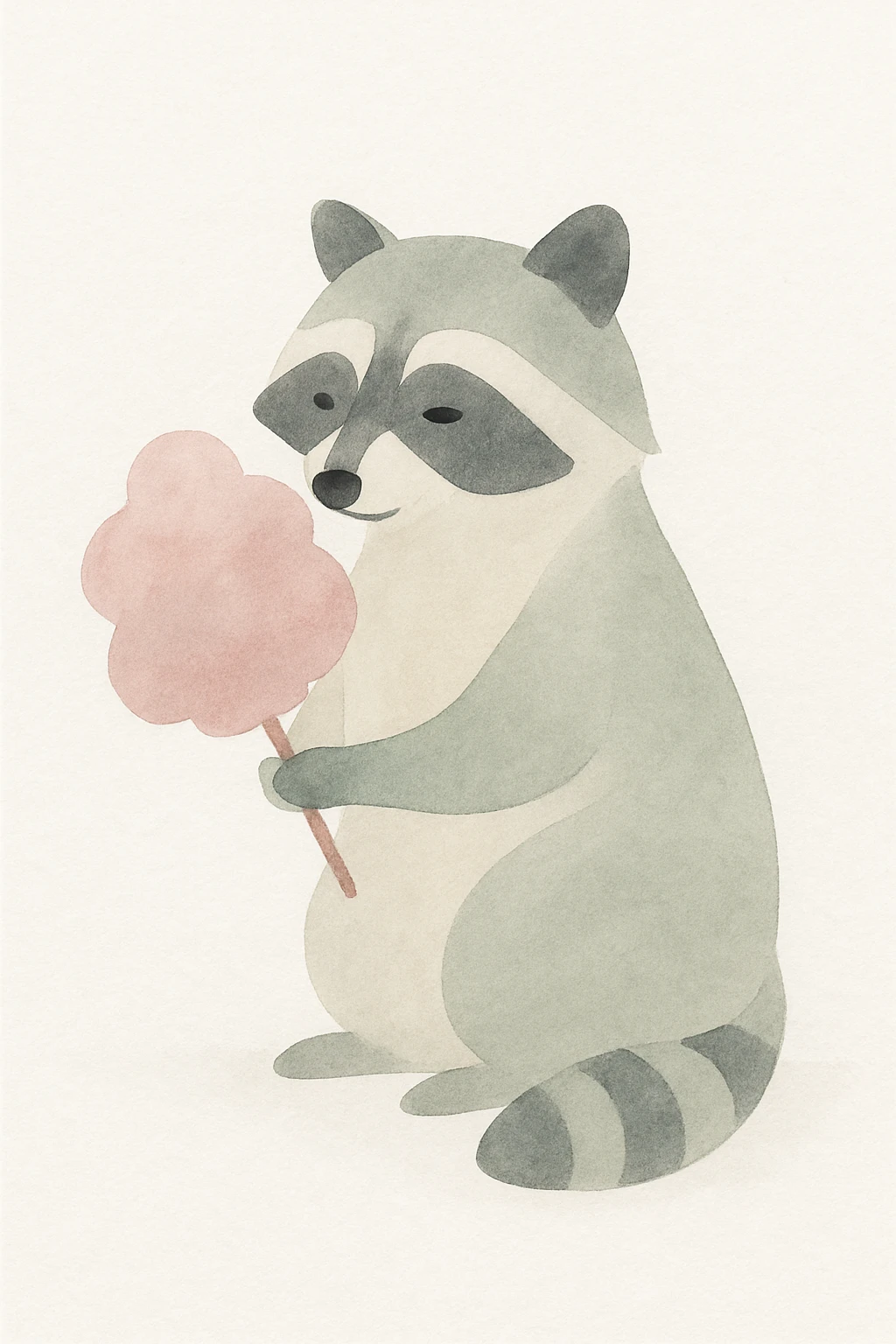 raccoon eating cotton candy, watercolor art style emoji
