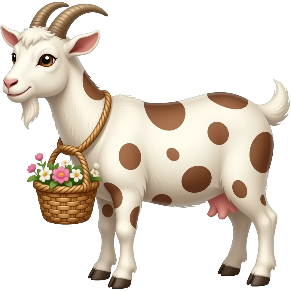 cabra con manchas marrones y una cesta bonita realista emoji