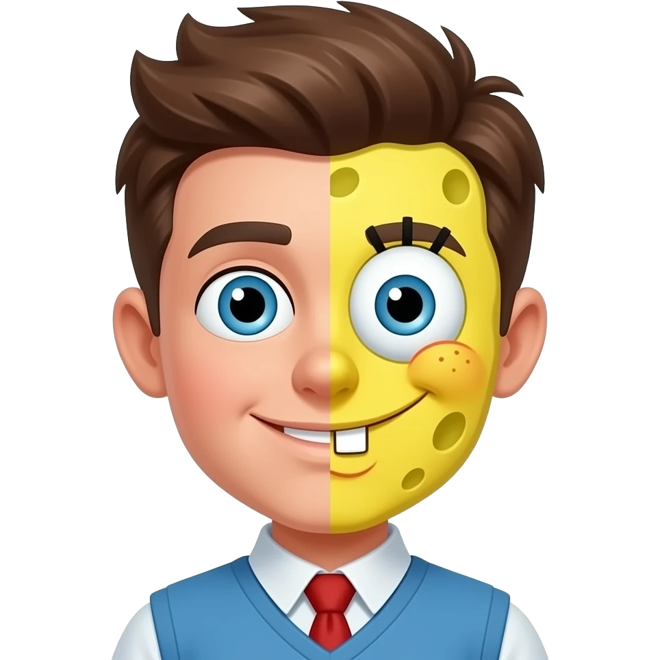 garoto com rosto oval e levemente definido que é metade Bob esponja emoji