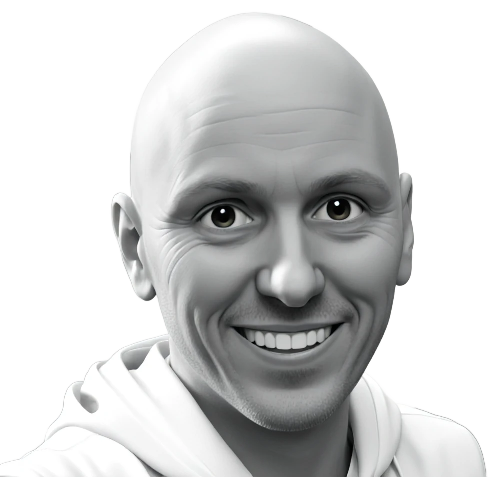 bald boy smiling in monochrome emoji
