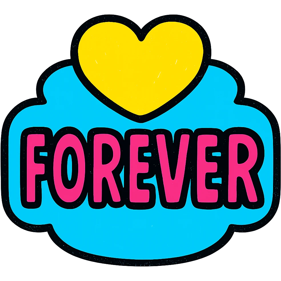 modern icon style 'Forever' sticker, simple and bold, clear 'Forever' text or symbol, digital sticker emoji