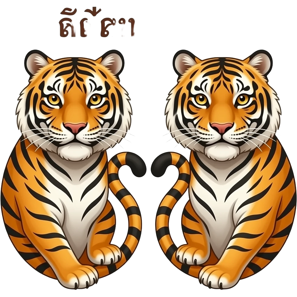Thai boxing Sak yant twin tigers tattoo with thai writing emoji