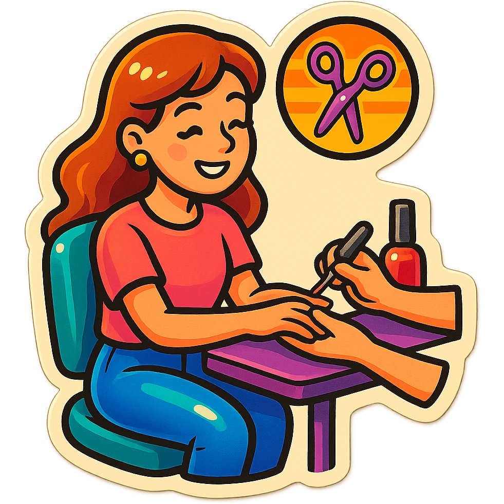 a girl sitting in a beauty salon getting a manicure, vibrant and playful emoji