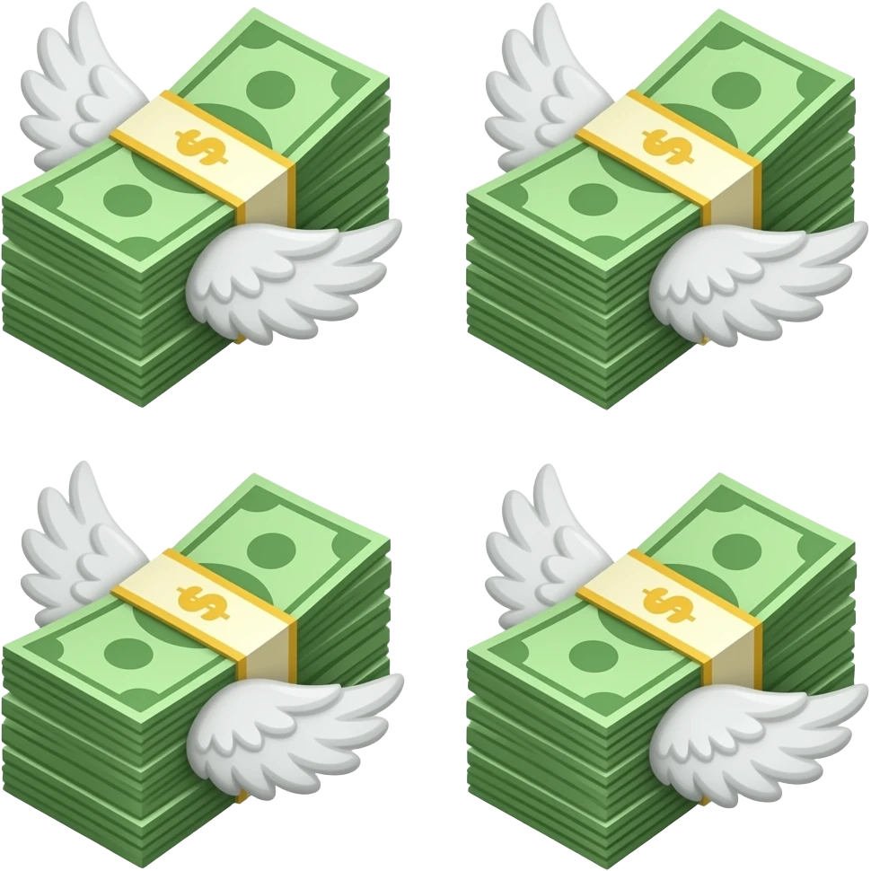 4 tongos de dinero con alas emoji