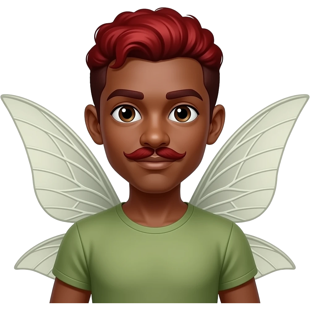 black skinned man fairy with red hair and mustache and big wings emoji