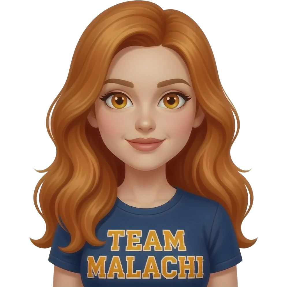 sexy girl with long ginger hair and ginger eyes a top with TEAM MALACHI written on it emoji