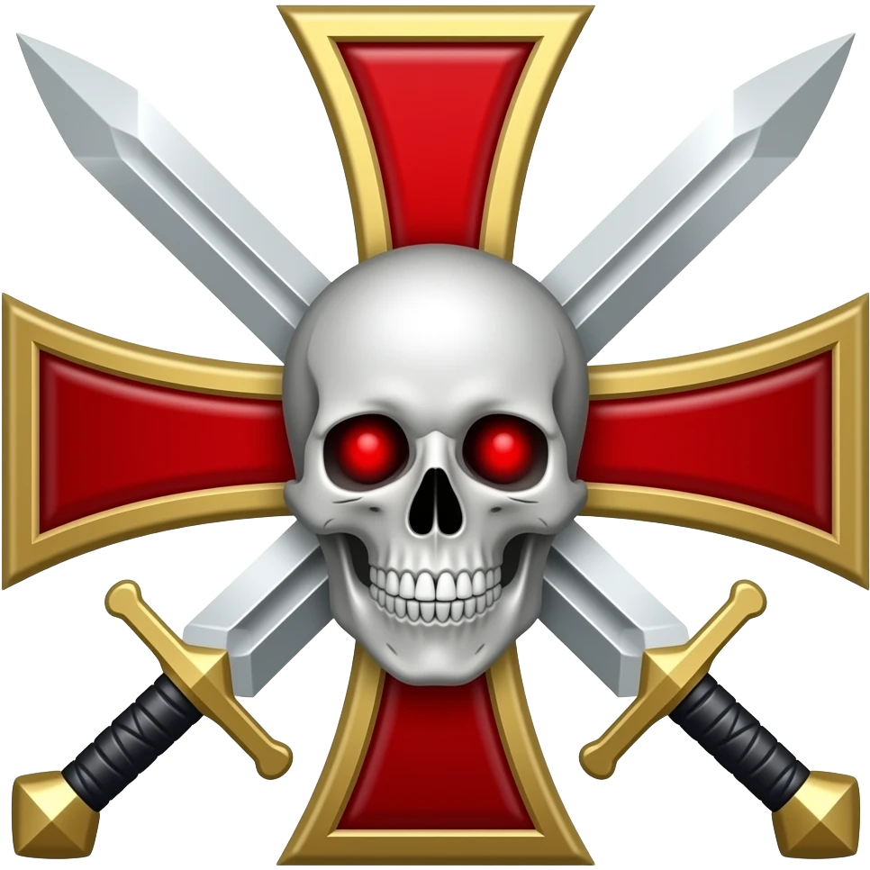 Templar cross with swords in middle and Skull with red eyes emoji
