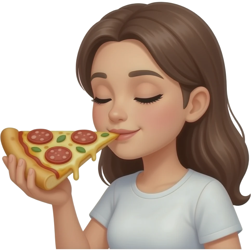 девушка учуяла вкусный запах от кусочка пиццы, который держит в руке, от пиццы идет пар emoji