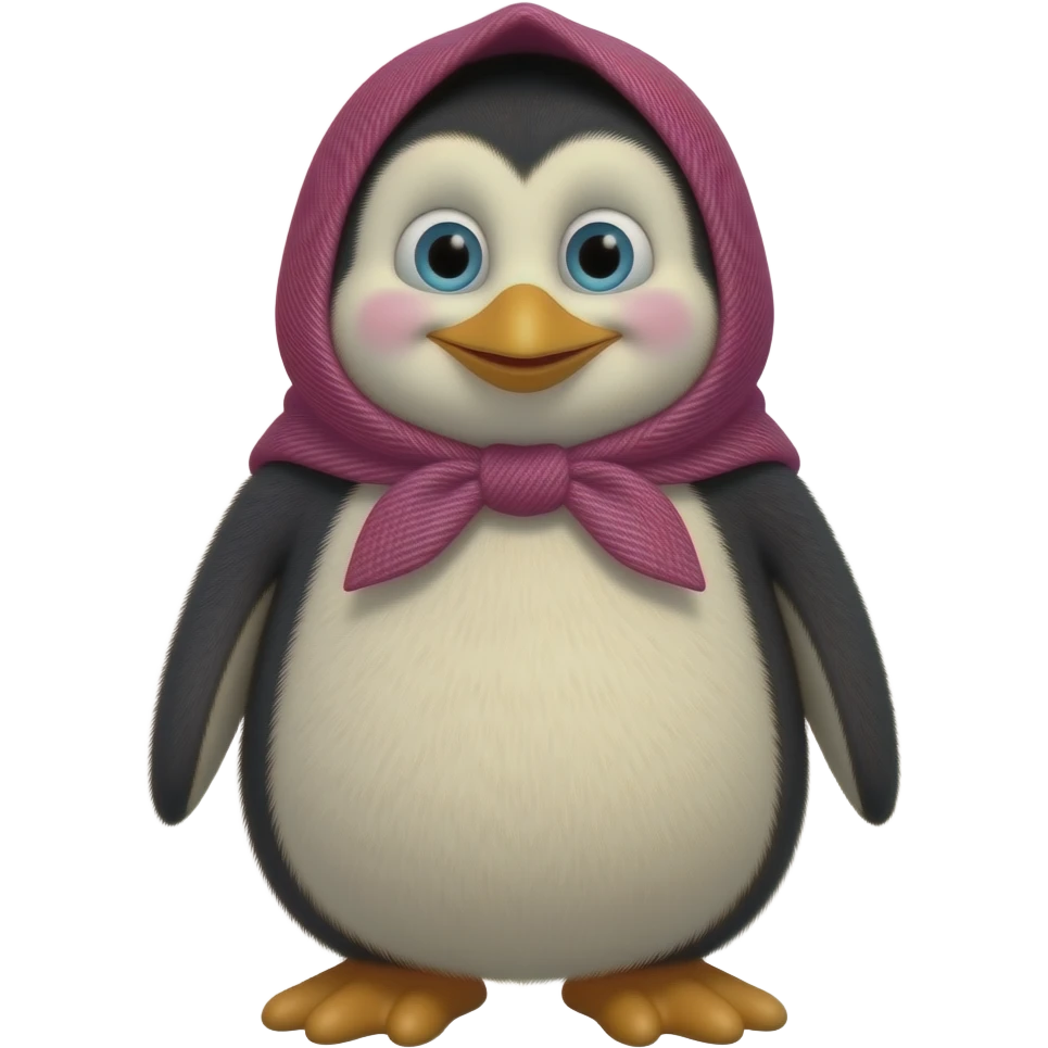 Create a penguin character inspired by Masha and the Bear in a flocked toys style with a transparent background. emoji