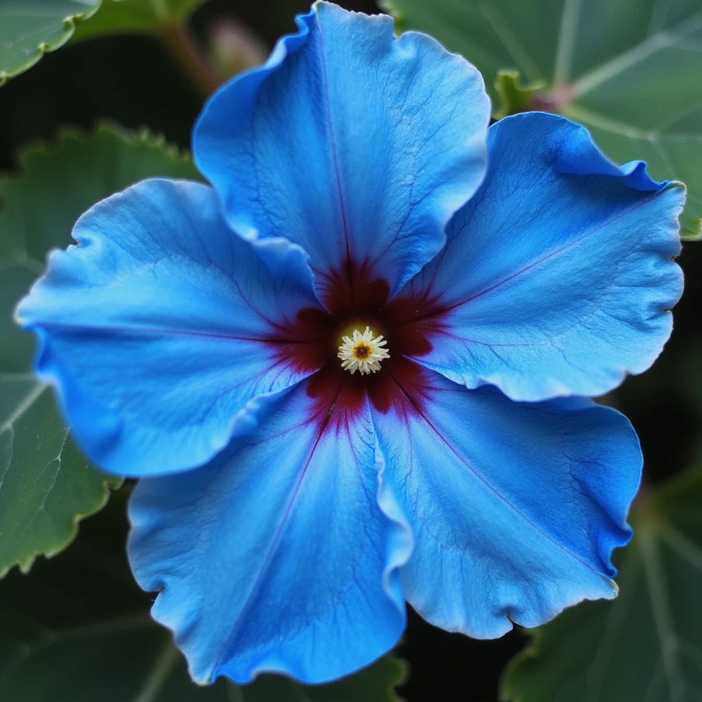 realistic and detailed blue Hawaiian flower with yellow center emoji