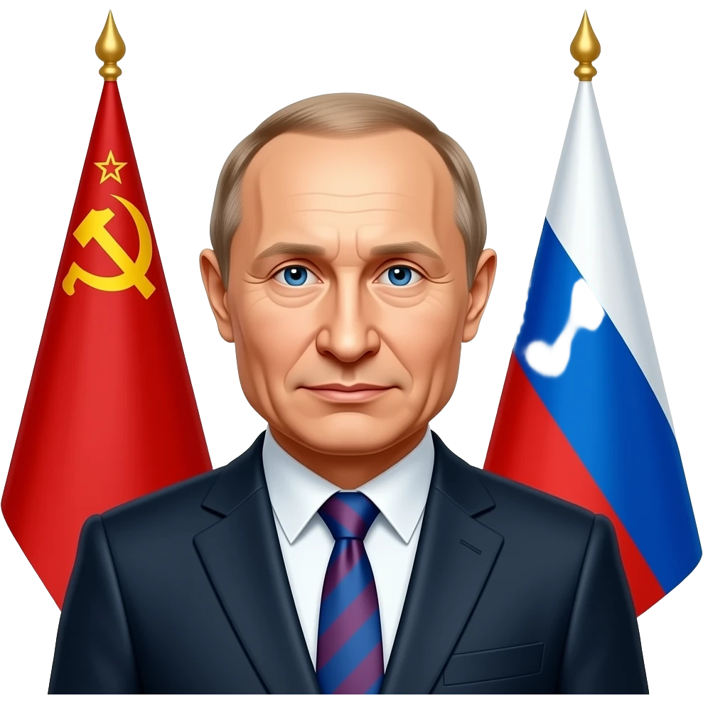 Vladimir Putin with the USSR flag and Russia flag behind him emoji