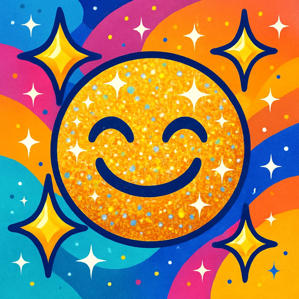 glitter emoji, sparkling particles, vibrant emoji