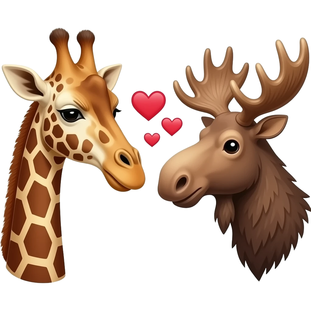 Einfacher Giraffenkopf und Elchkopf schauen sich an mit Herzchen emoji