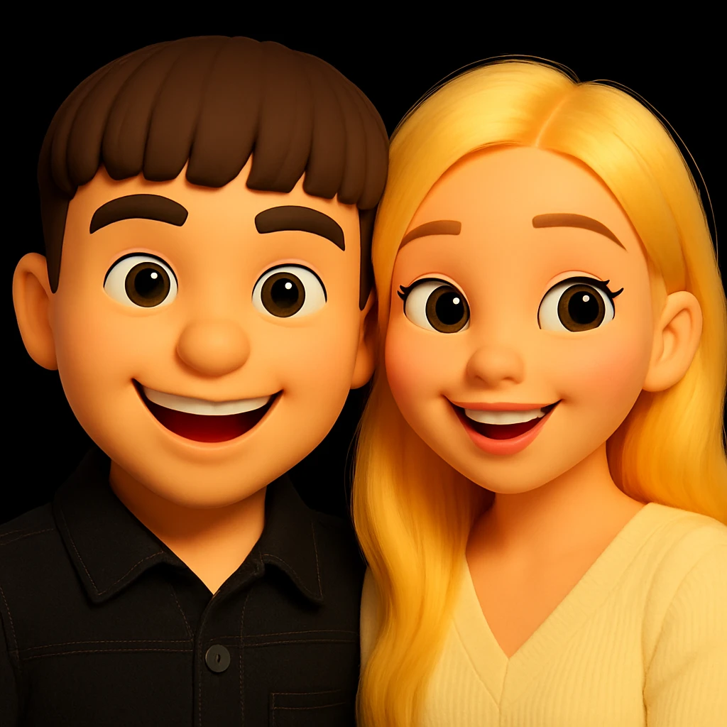 Enhance the photo to look more lively and expressive while preserving the original 3D emoji style and all details. Add a touch of warmth and natural emotion to the faces, maintaining the Microsoft style 3D fluent emoji appearance. emoji
