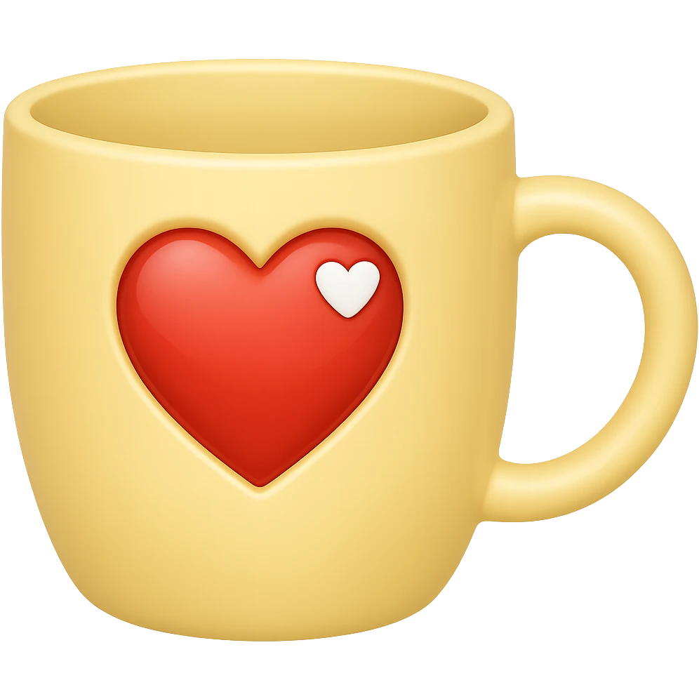 A mug in pastel yellow color, emoji style, with no background. Please keep the emoji style look consistent. emoji