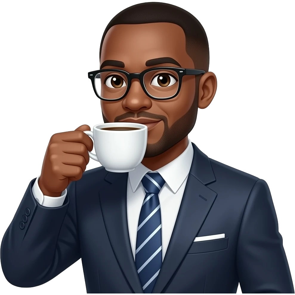 Bald black man with glasses drinking coffee coffee emoji