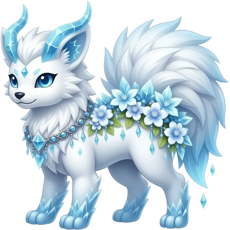 elemental icy floral ethereal glacial Axew-Rufflet-Brionne-Pokémon-Fakémon-hybrid-creature emoji