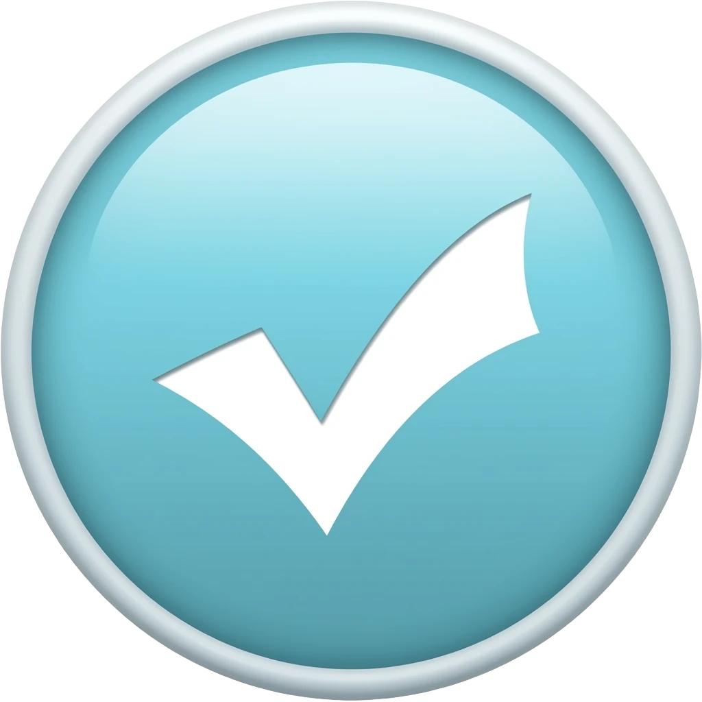 Create a straight white checkmark with a plain light cyan circle as a background. emoji