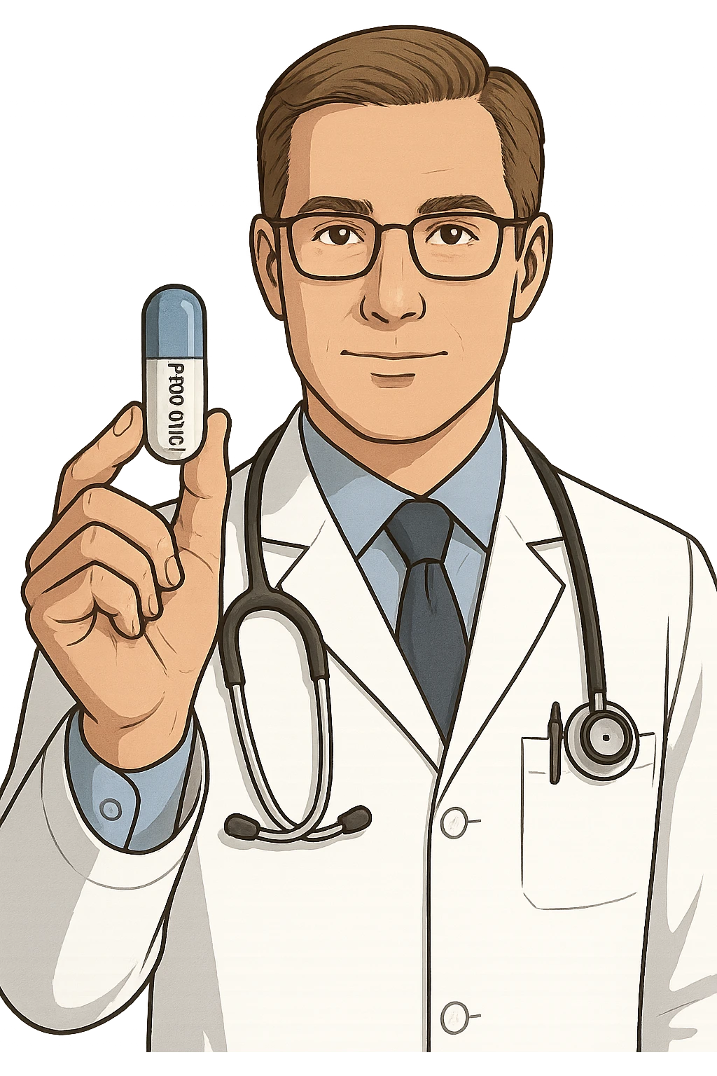 Dottore con pillola in mano chiamata PROBIOTICI emoji