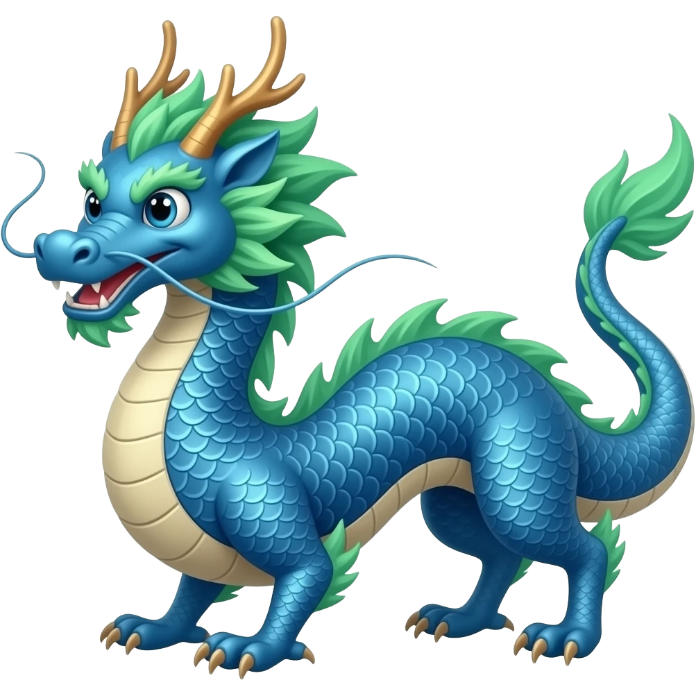 Blue Chinese dragon with green ombré scales and silver eyes emoji