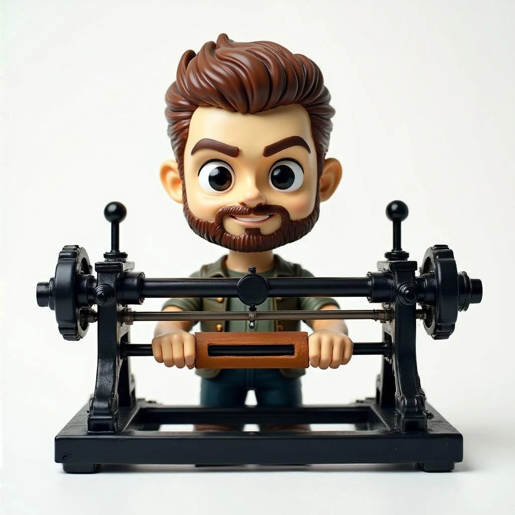 Печатный станок в стиле и с текстурами Bobblehead, прозрачный фон emoji
