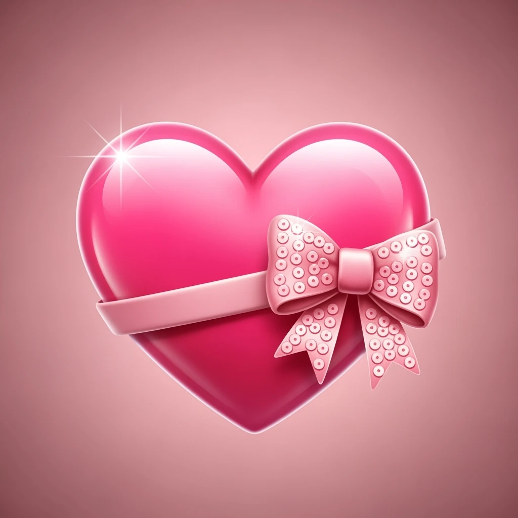 pink heart emoji, cute, shiny, with a bow emoji