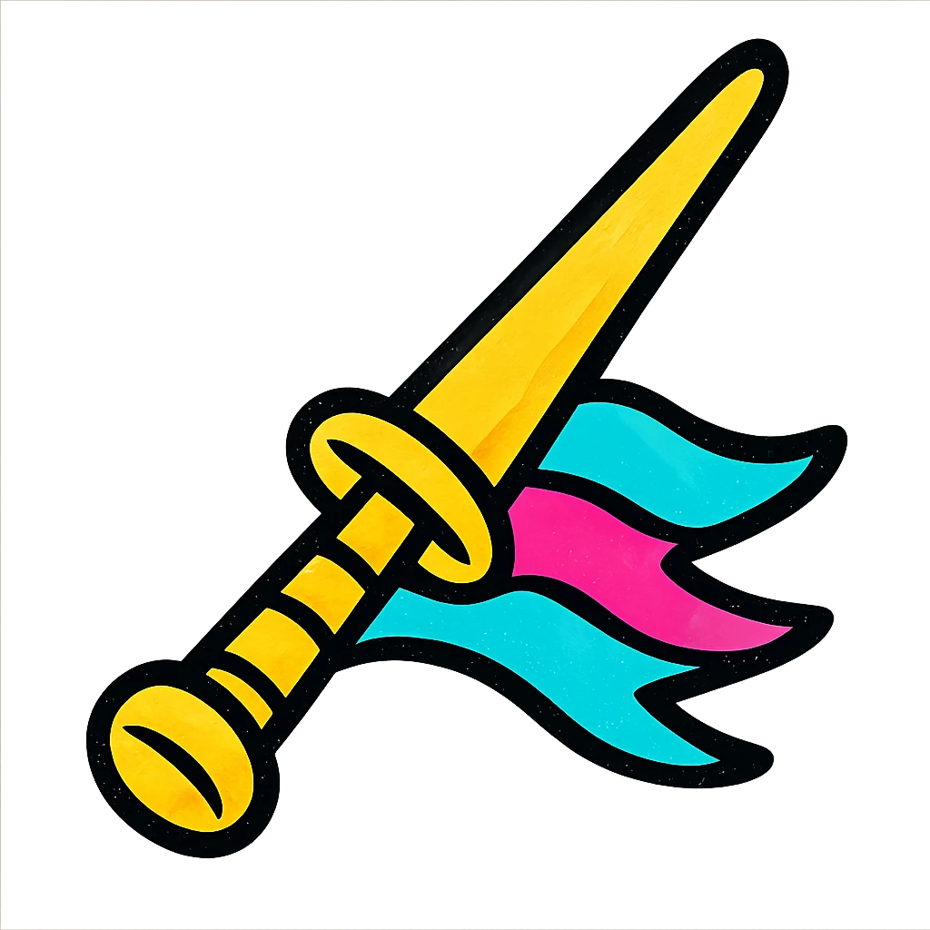 medieval jousting lance with colorful pennant, stylized and bold emoji