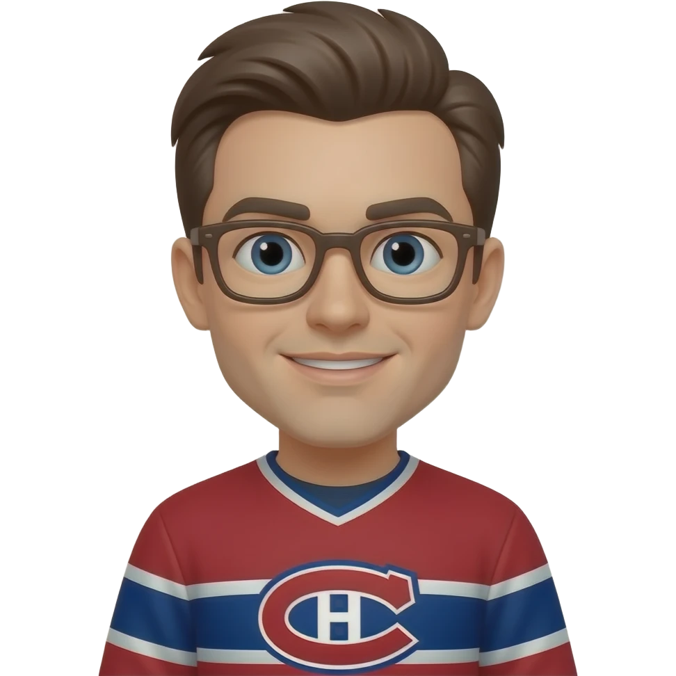 Montreal Canadiens fan Female medium brown hair brown frame glasses emoji