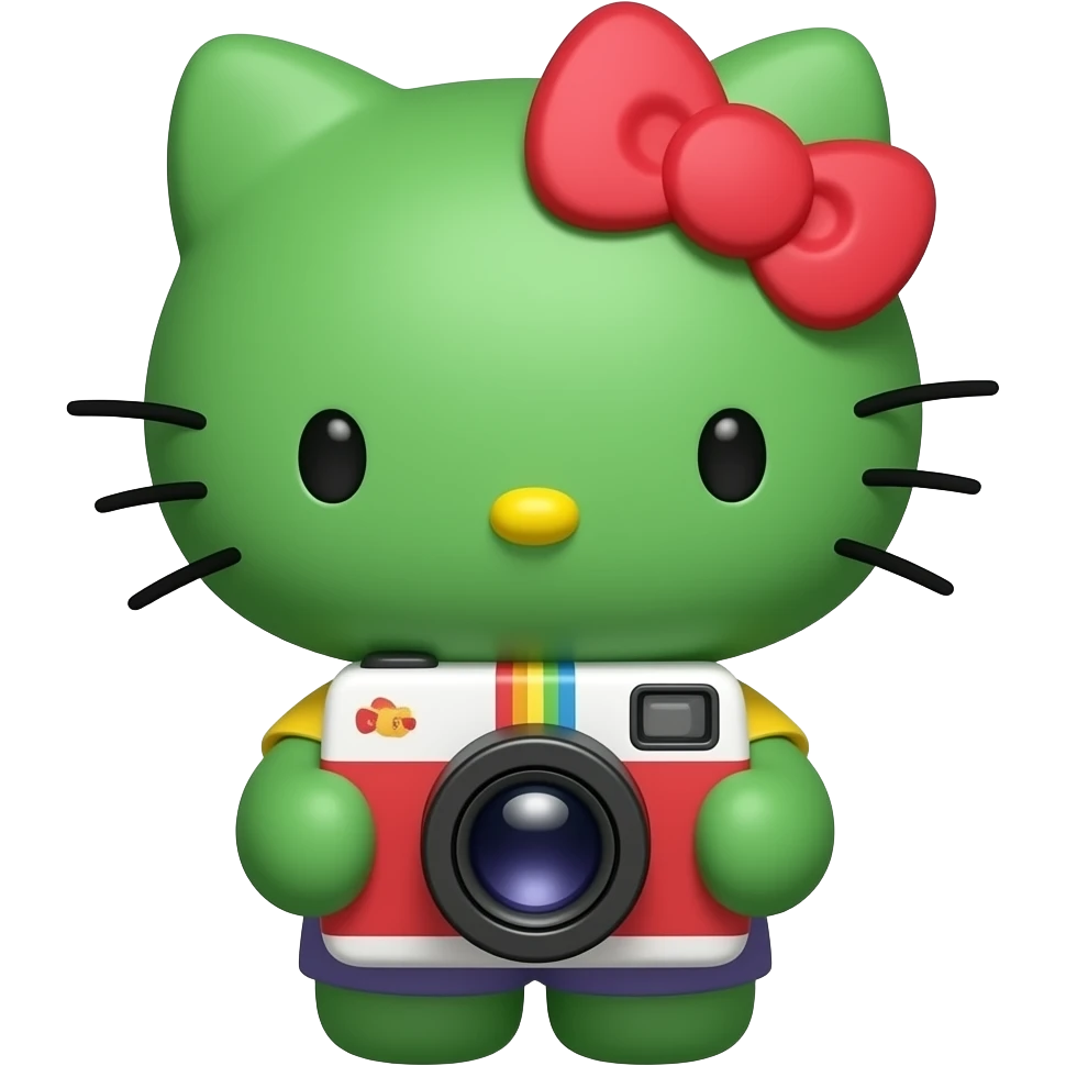 Green hello kitty and Polaroid camera emoji