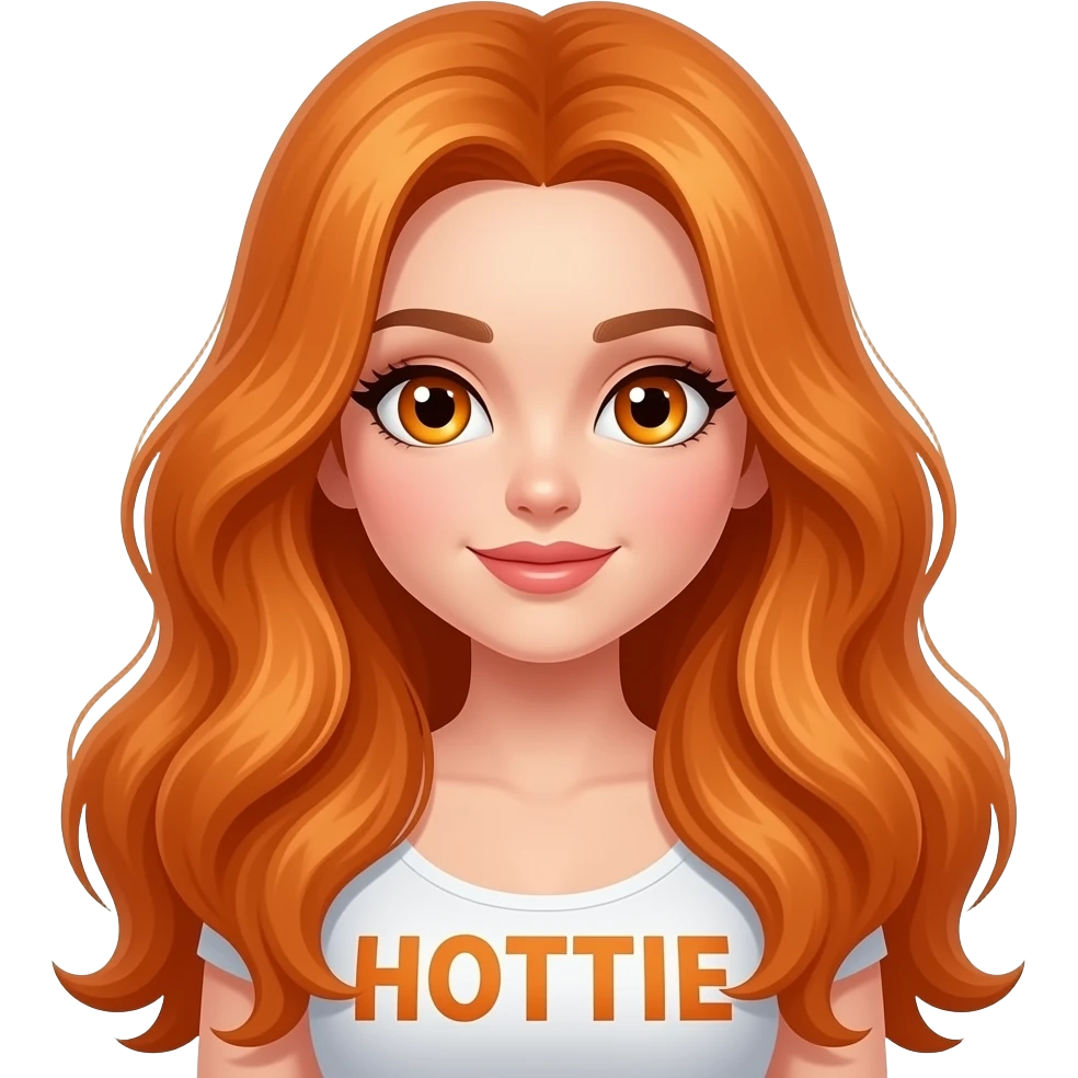 sexy girl with overlong ginger hair and ginger eyes a top with HOTTIE written on it emoji