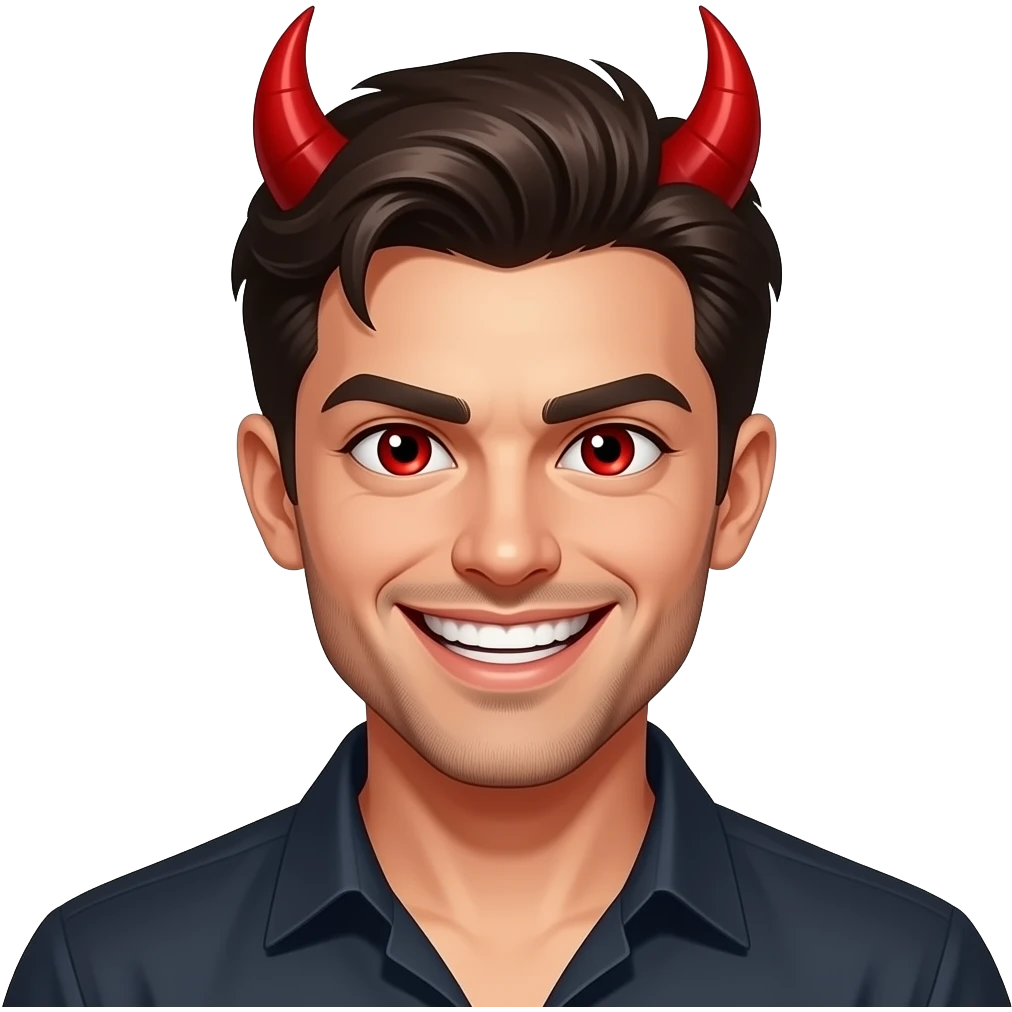 Sexy male devil evil mischievous smile and naughty expression and red eyes emoji