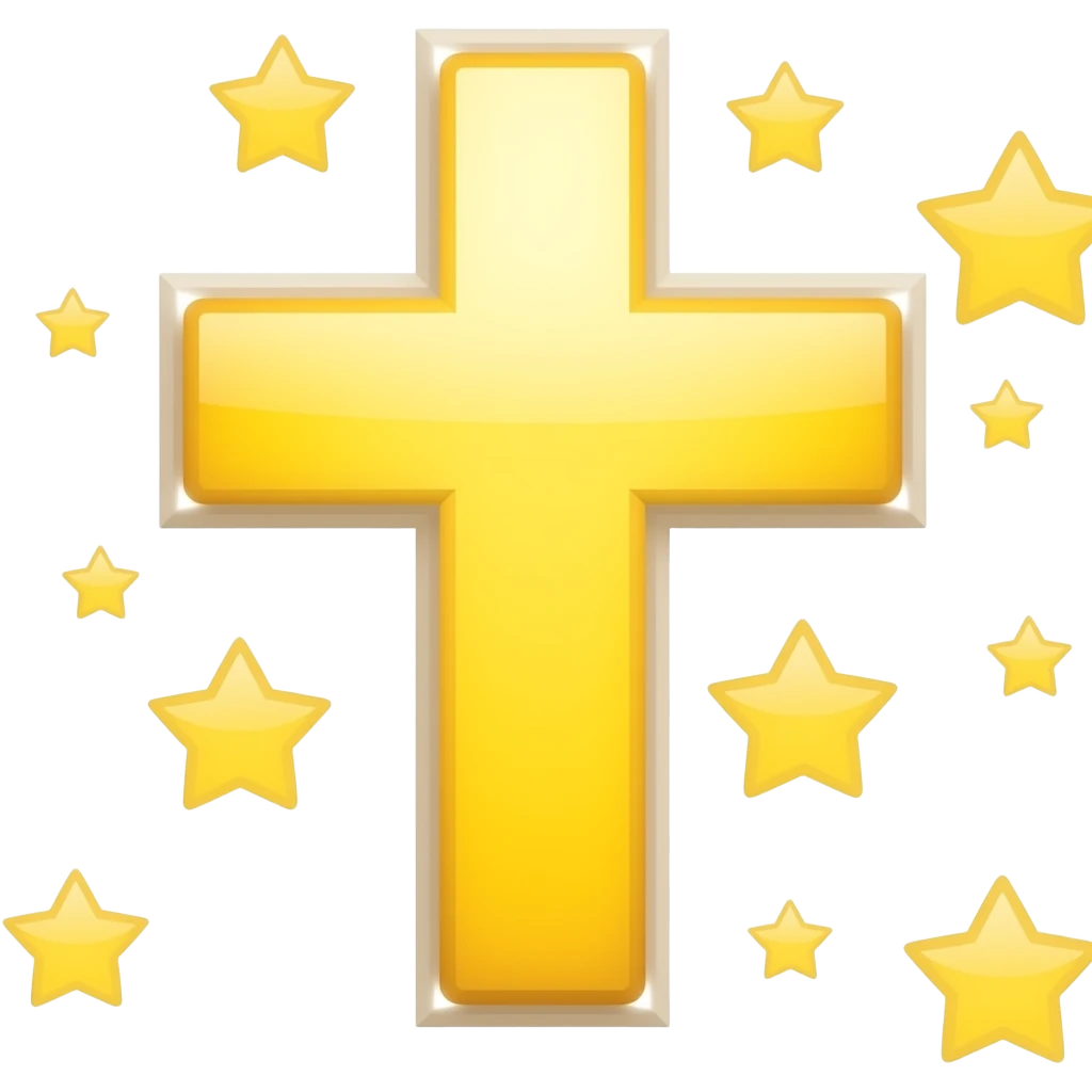 cruz sagrada cor amarelo CMYK com brilho e estrelas emoji