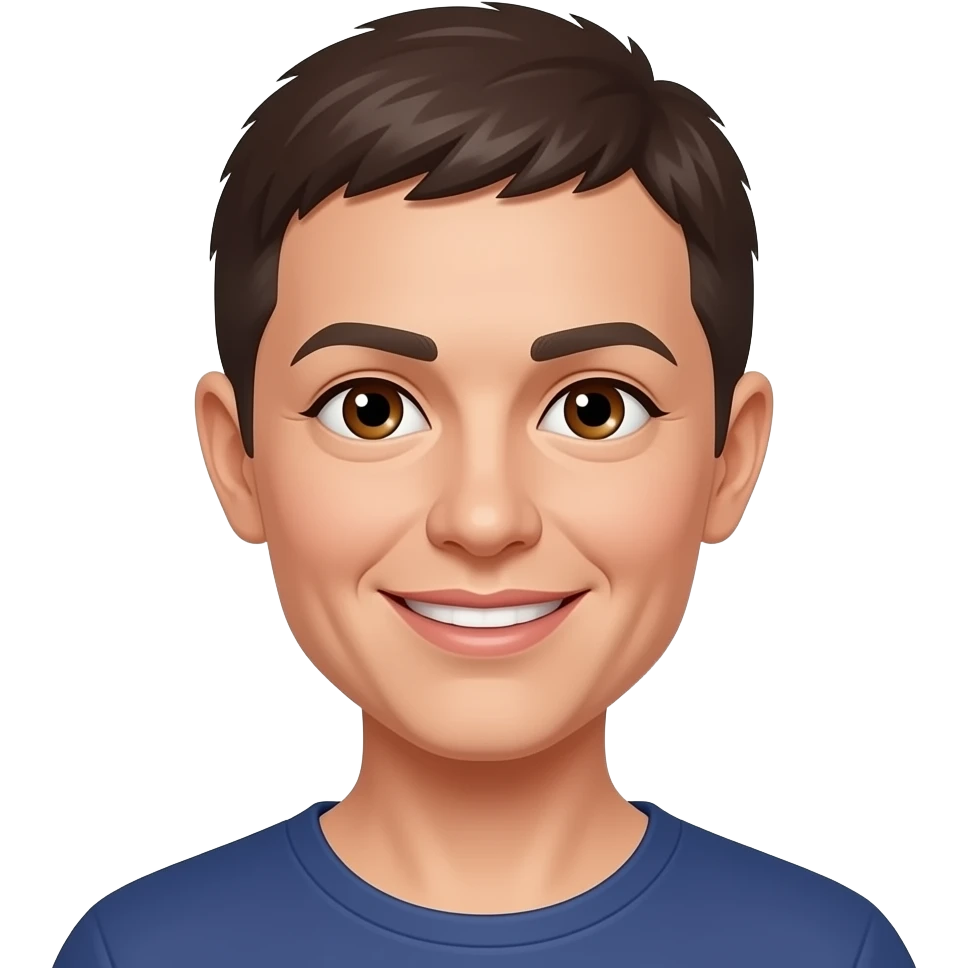 late 30's female with very short cropped hair and brown eyes, nice smile emoji