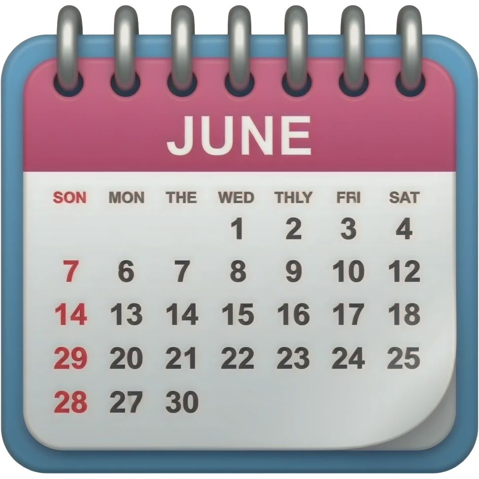 blue and pink calendar that says june emoji