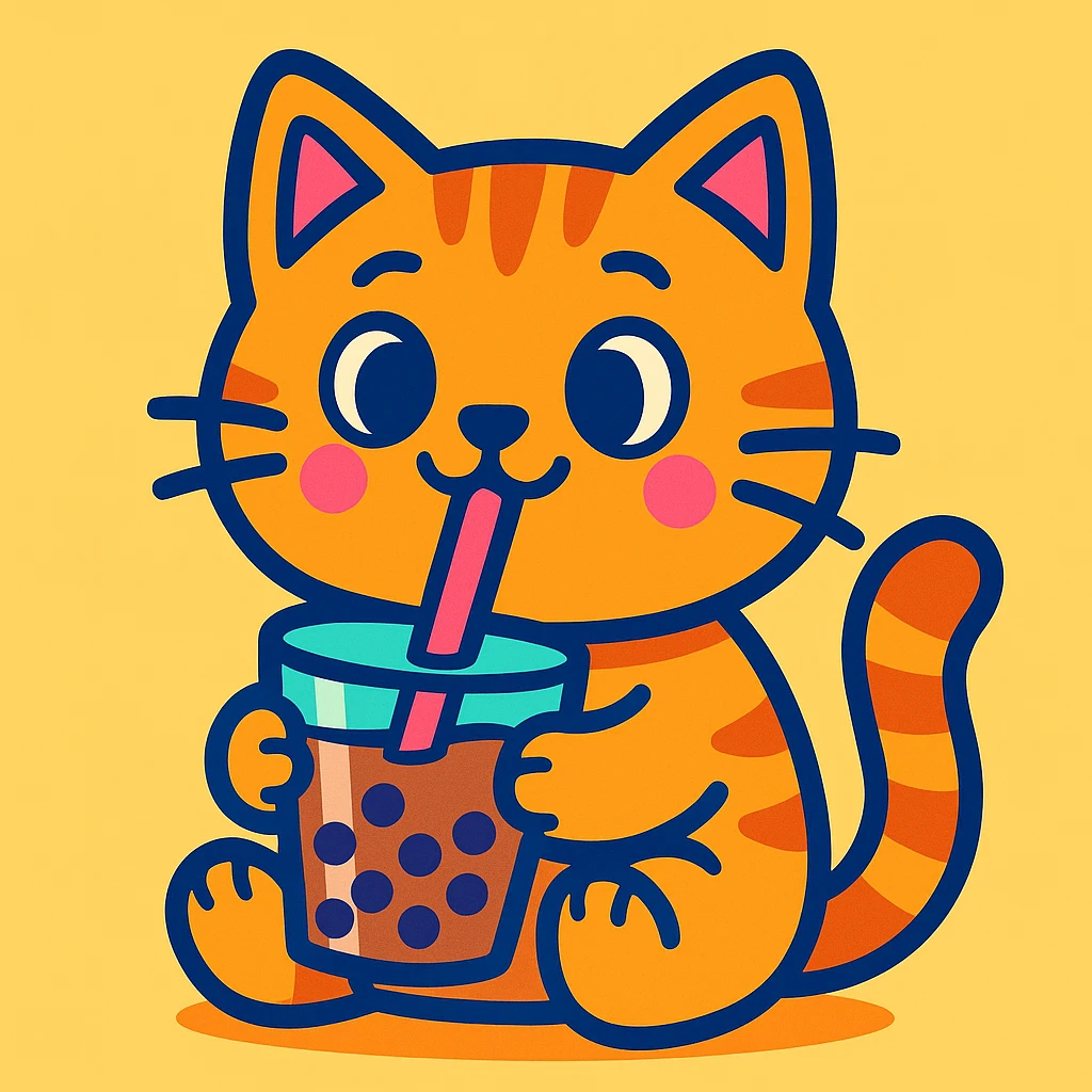 cartoon cat sipping boba emoji