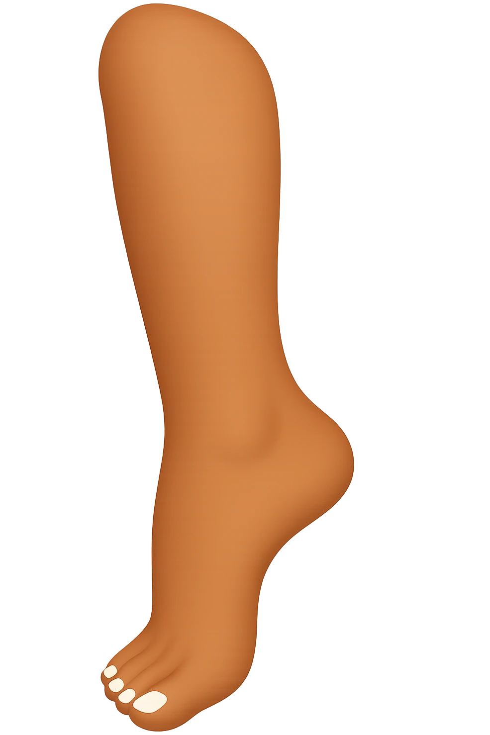 Remake this female leg and foot with white polished toenails in emoji style, variant 1. The style should resemble apple style emojis with concise details and vibrant colors, focusing on the white polished toenails and feminine leg and foot. emoji