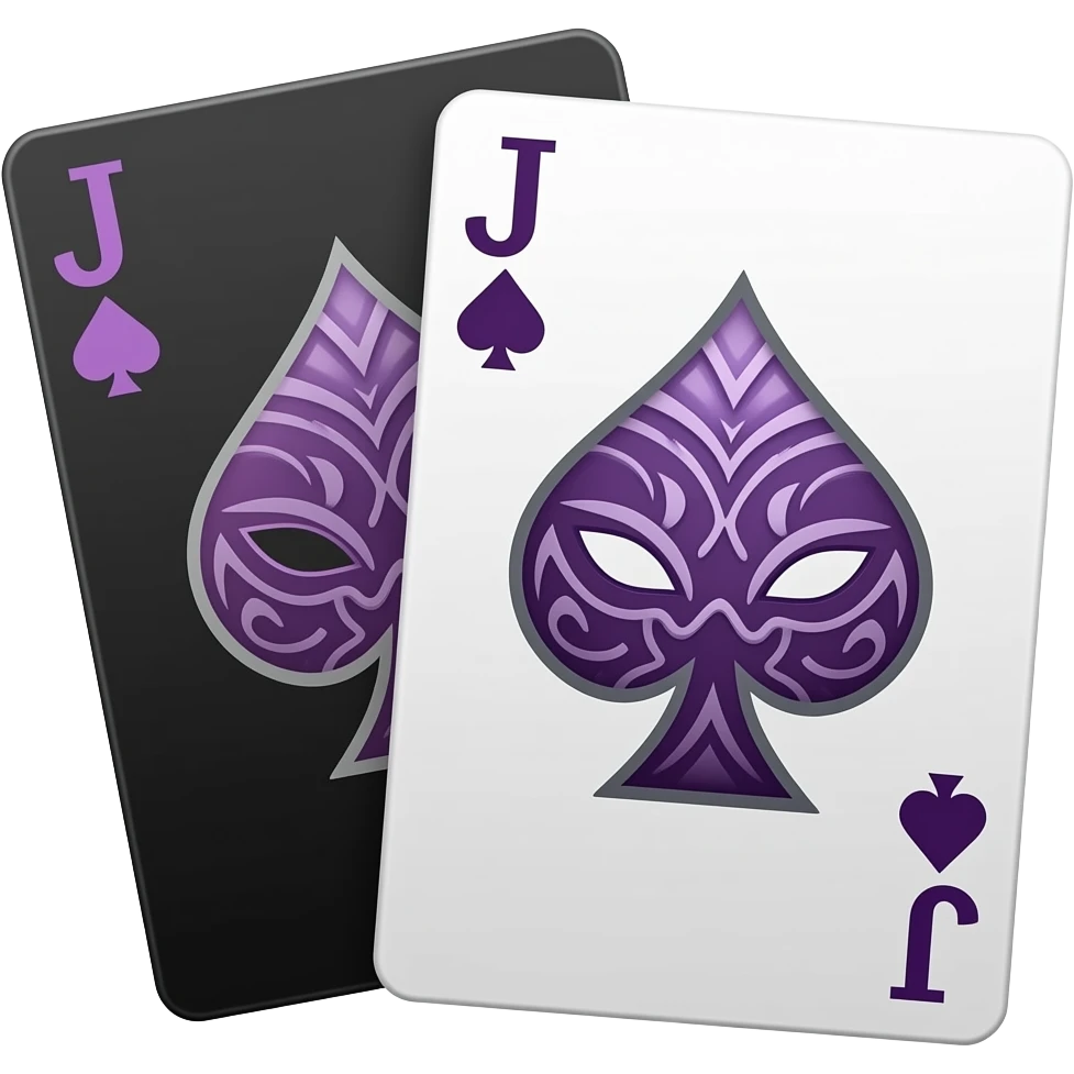 two cards next to each other like joker type but black and purple as if he is a trickster not a face just a card like a mask emoji