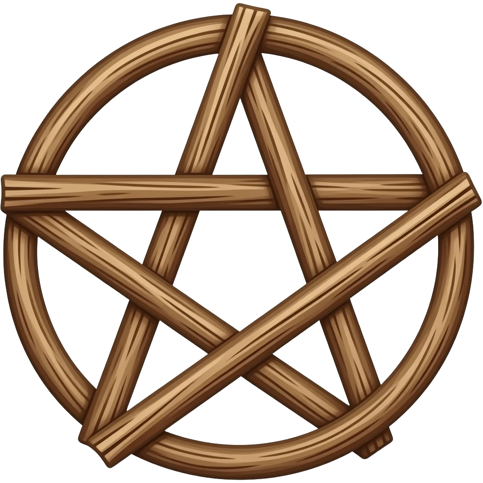 a brown rustic slightly crooked natural wood stick That make up an upwards pentagram That has 5 points. . emoji