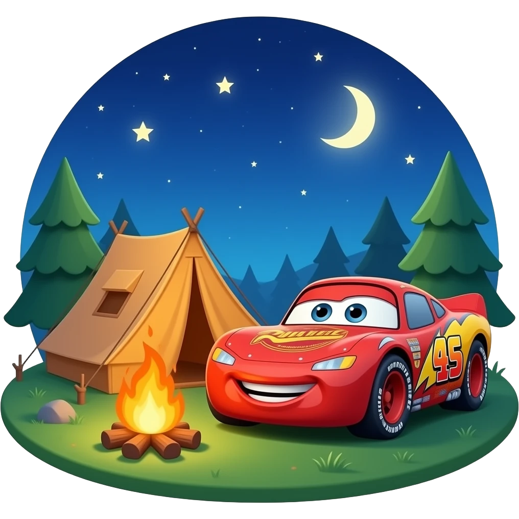 lightning McQueen camping happy right now emoji