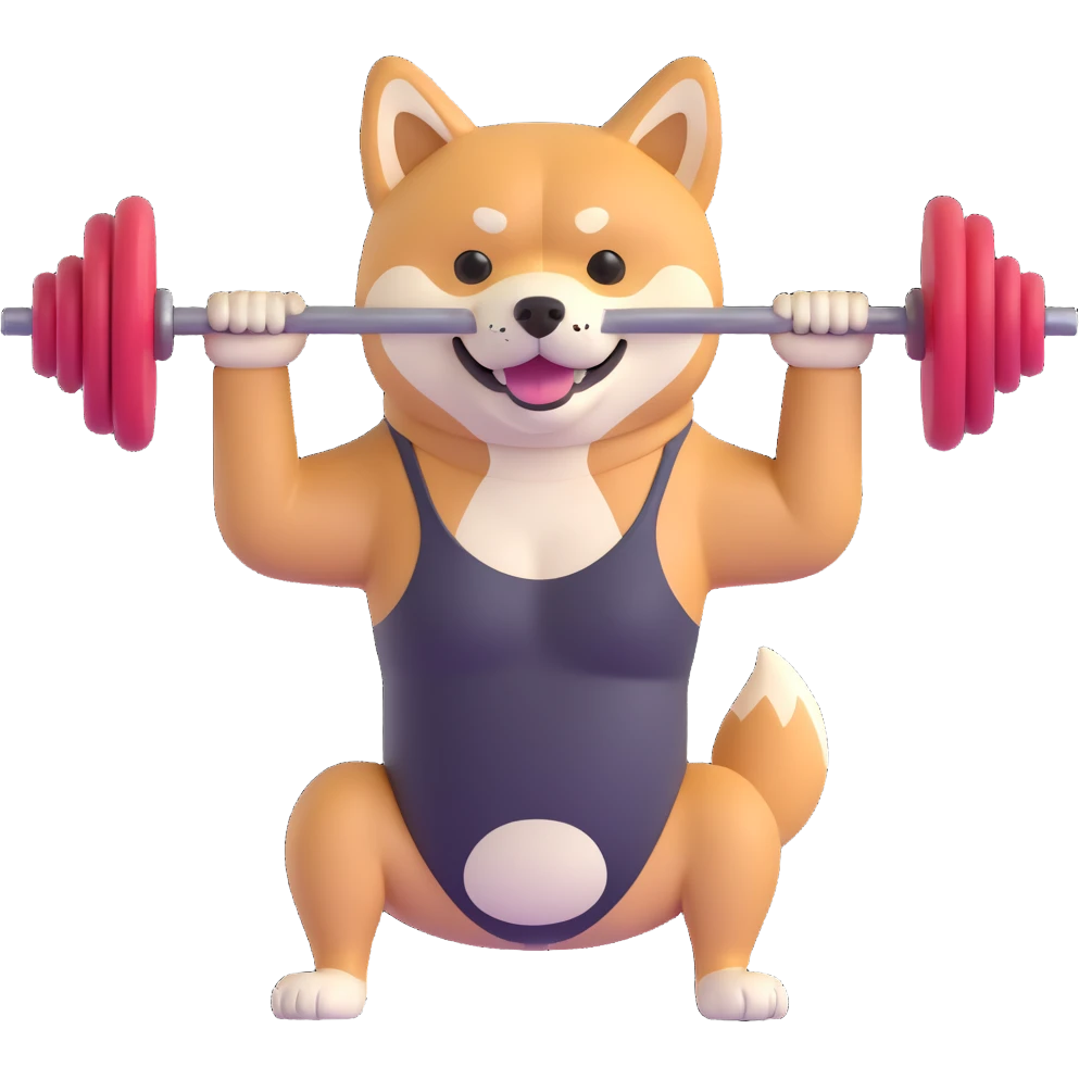 shiba inu at gym doing barebells emoji