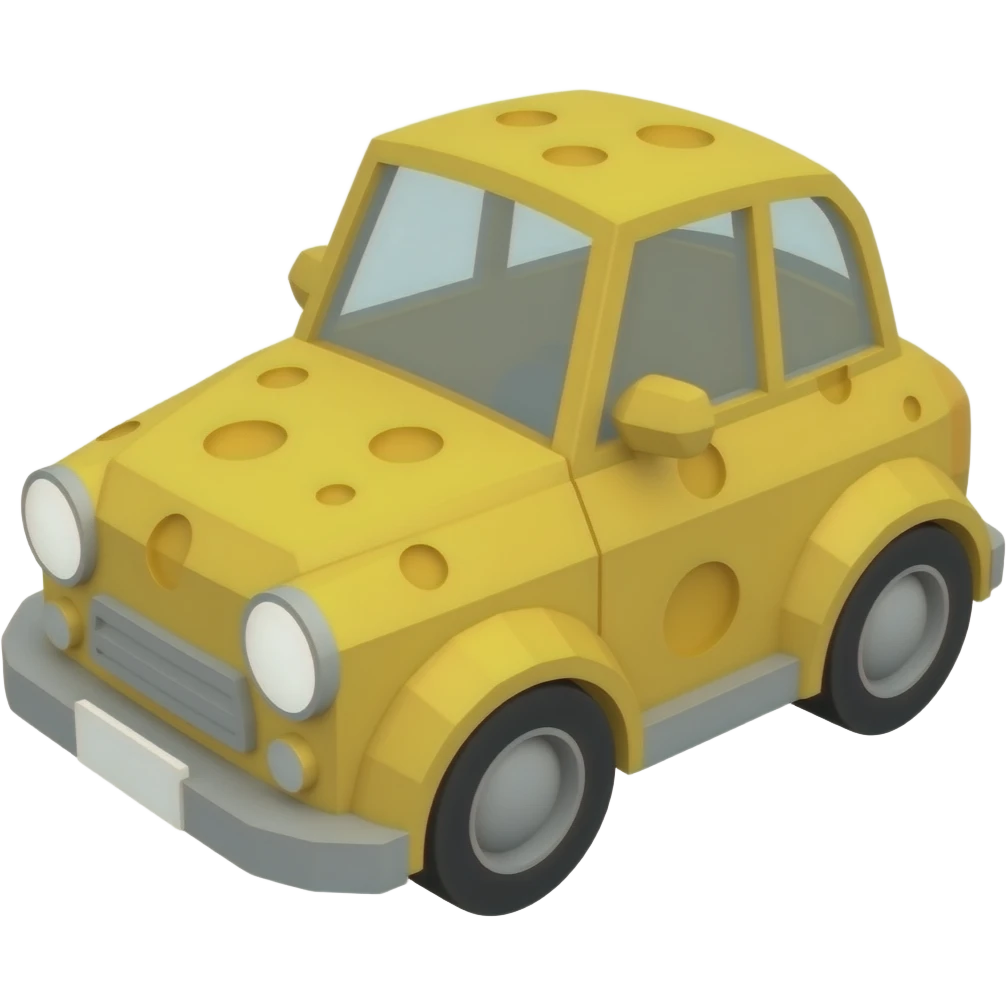 3d low poly yellow cheese car emoji