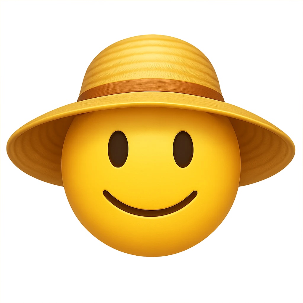 yellow face with yellow sun hat emoji, digital illustration emoji