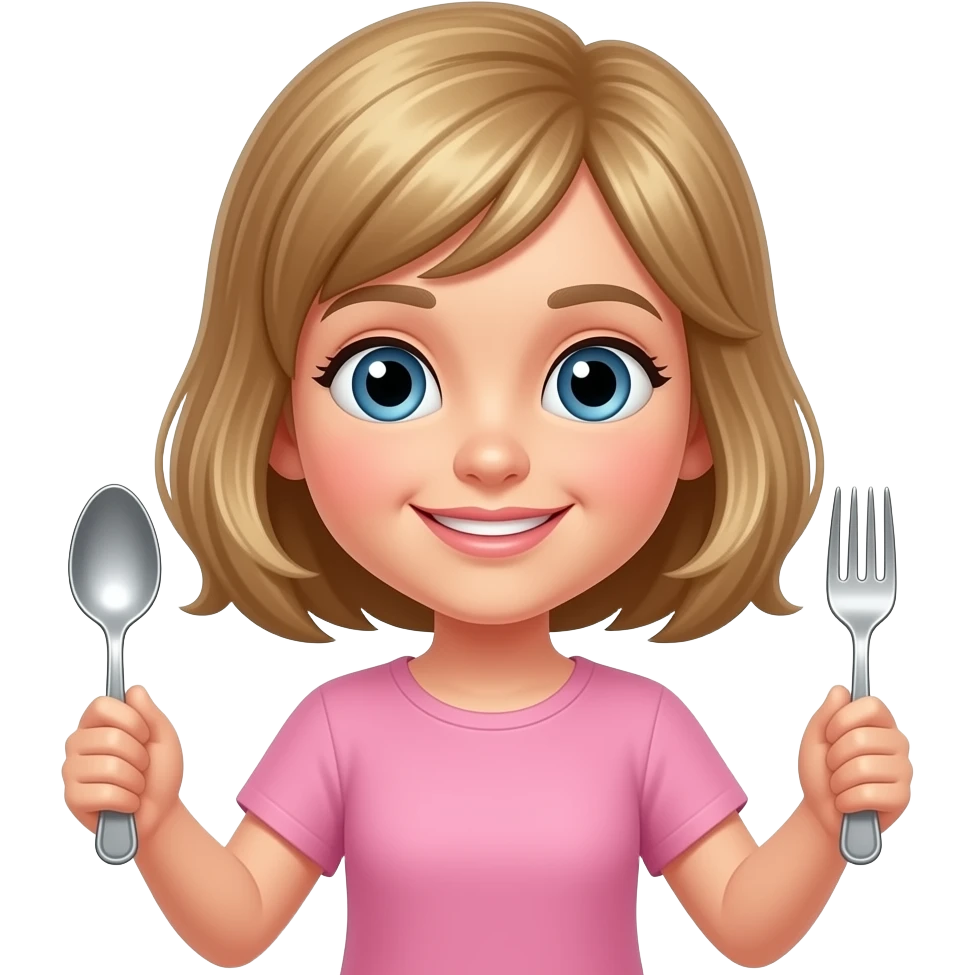 girl holding spoon and fork emoji