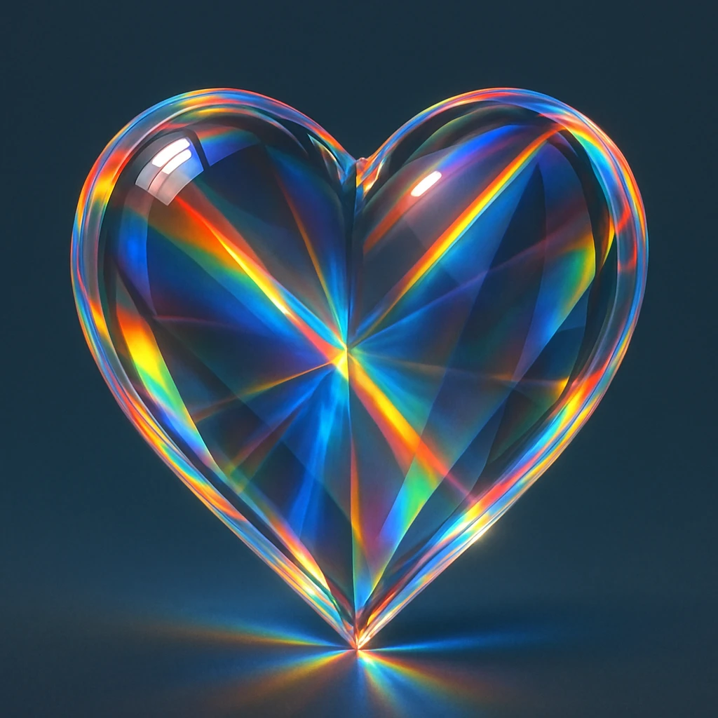 heart with a glass prism effect, digital illustration emoji