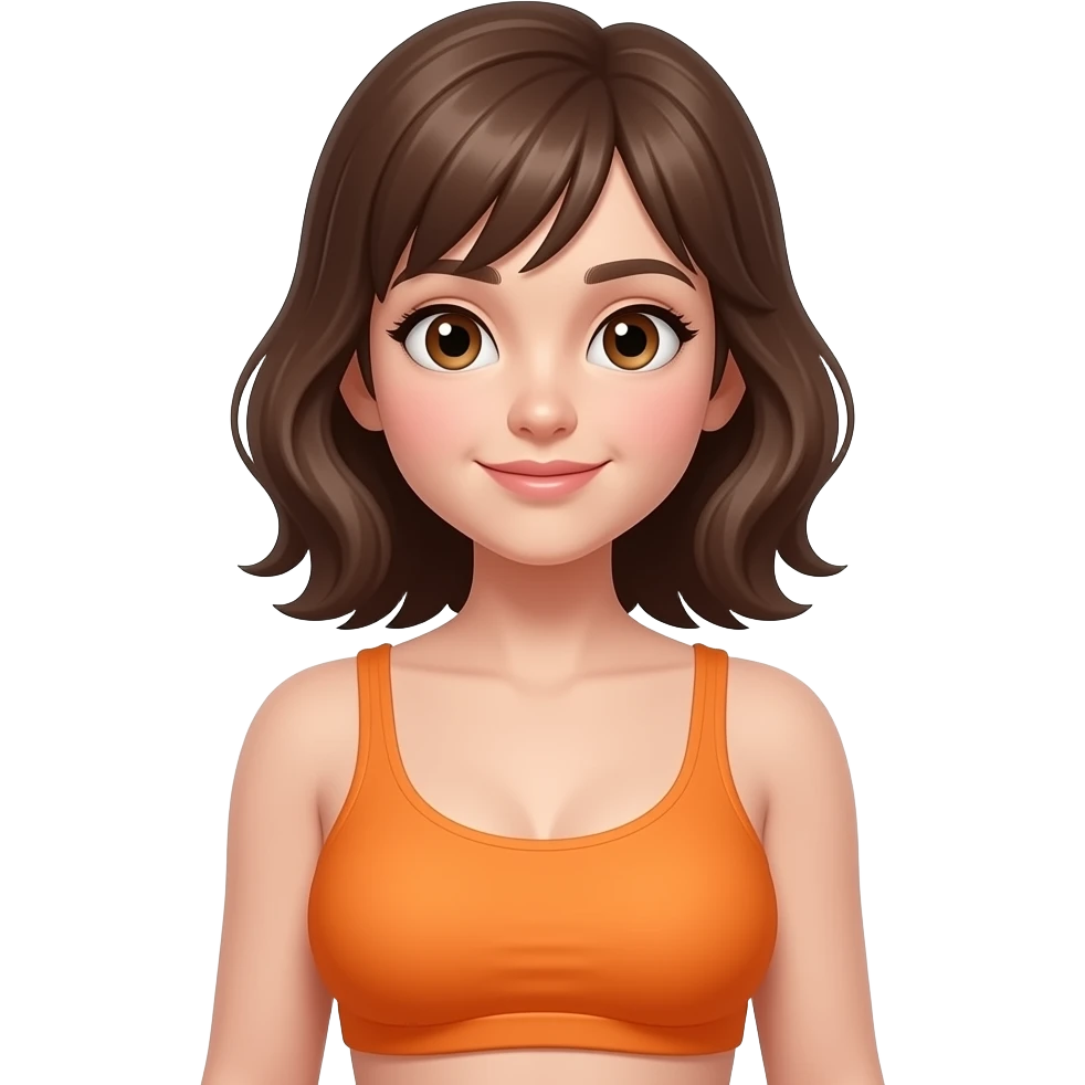 A girl chest without bra and has big spongy orange on his chest without bra emoji