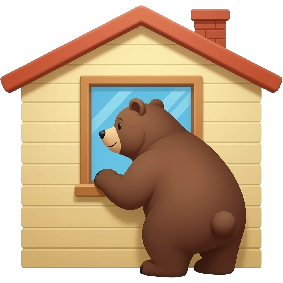 Big Bear inside a house looking out the window emoji