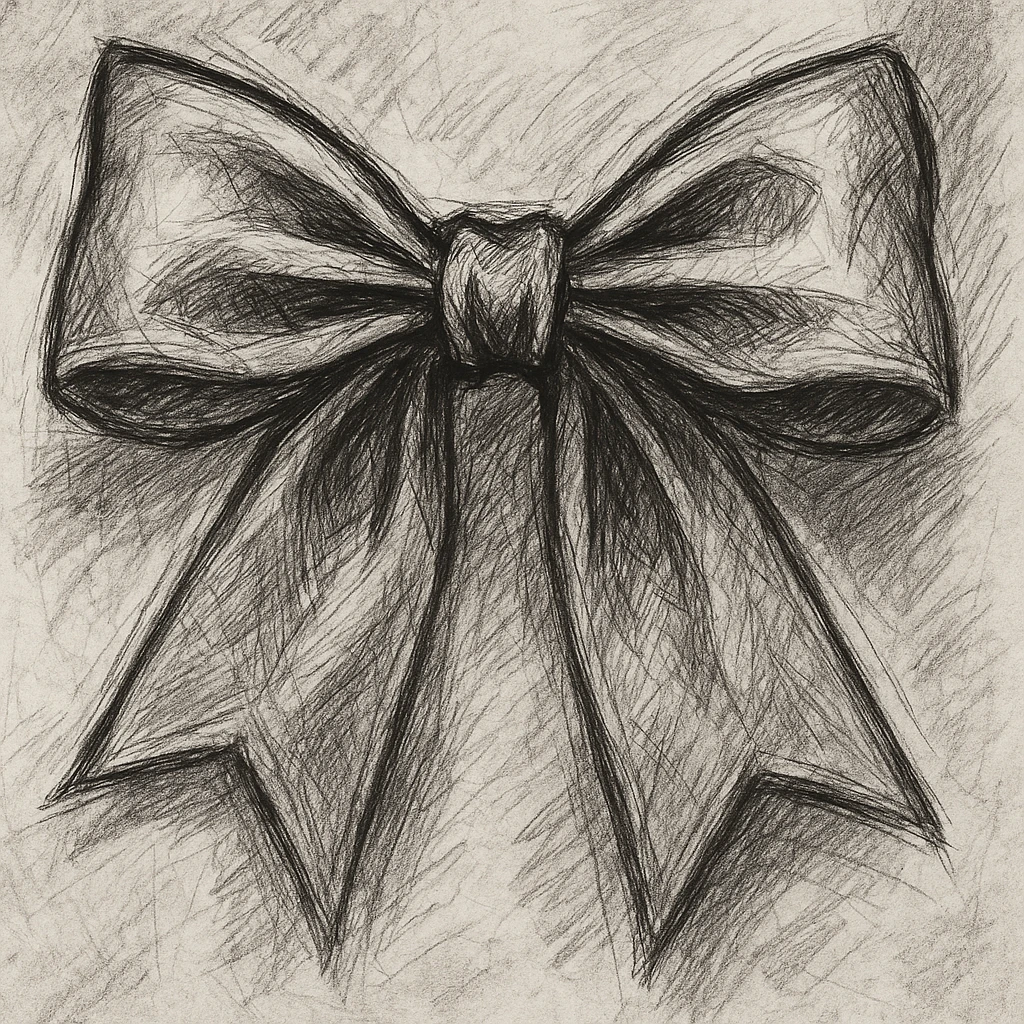 pink gothic bow, pencil sketch style, detailed line art, monochrome emoji